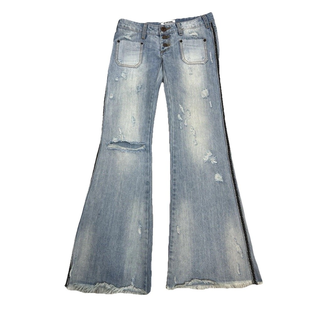 One Teaspoon Le Cats Florence Jeans Womens 27 Distressed Low Rise Flare Leg - Picture 2 of 15
